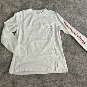 Vineyard Vines White Long Sleeve Tee with Red Logo